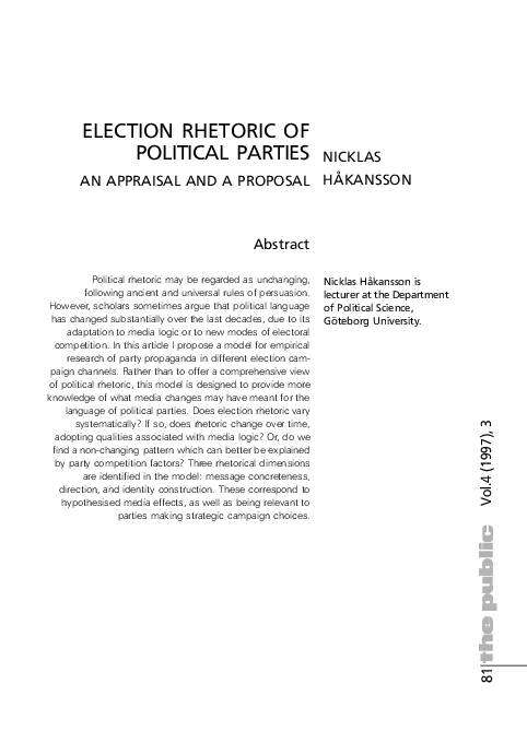 (PDF) Election Rhetoric of Political Parties