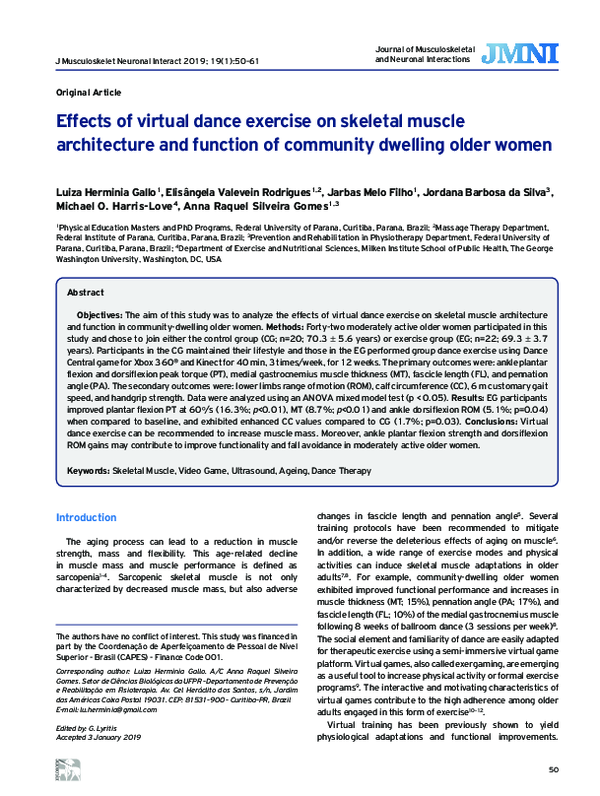 (PDF) Effects of virtual dance exercise on skeletal muscle architecture ...