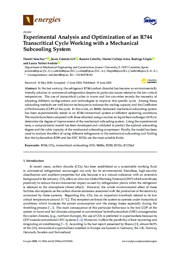 (PDF) Experimental Analysis and Optimization of an R744 Transcritical ...