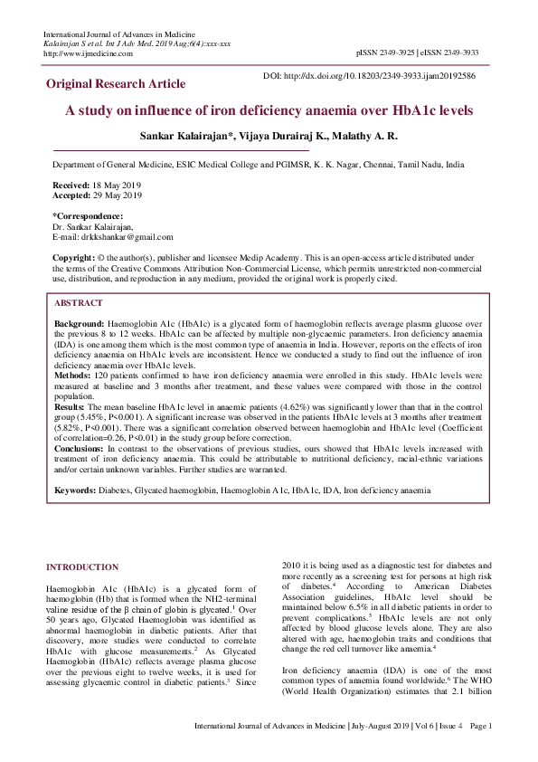 (PDF) A study on influence of iron deficiency anaemia over HbA1c levels