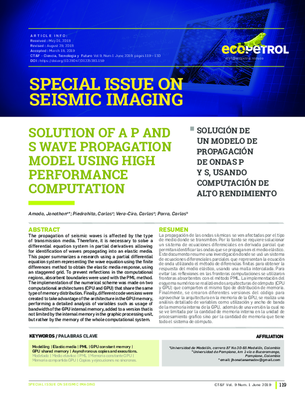 (PDF) Solution of a P and S wave propagation model using high ...