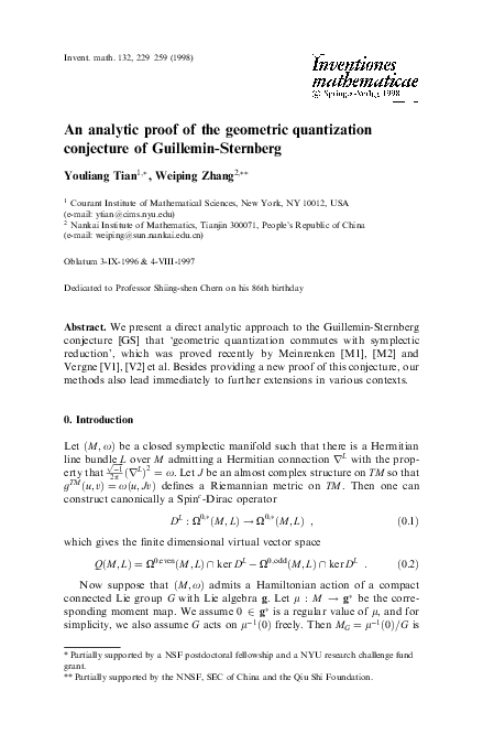 (PDF) An analytic proof of the geometric quantization conjecture of ...