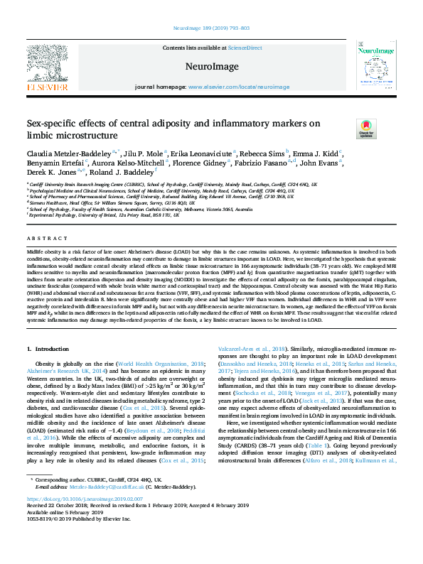(PDF) Sex-specific effects of central adiposity and inflammatory ...