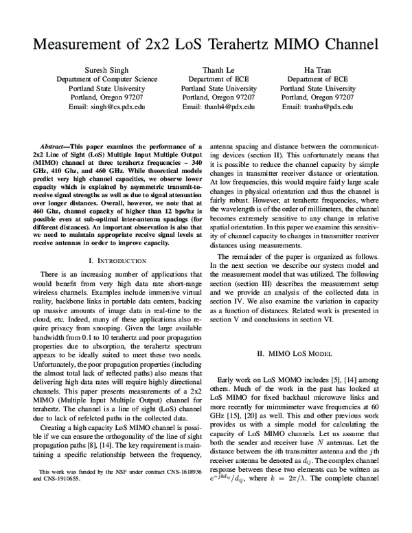 (PDF) Measurement of 2x2 LoS Terahertz MIMO Channel