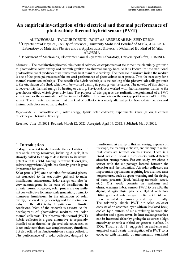 (PDF) An Empirical Investigation of the Electrical and Thermal ...