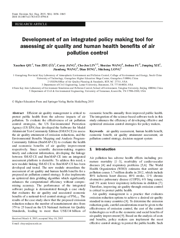 (PDF) Development of an integrated policy making tool for assessing air ...