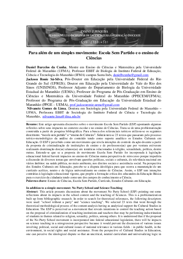 (PDF) Para além de um simples movimento: Escola Sem Partido e o ensino ...