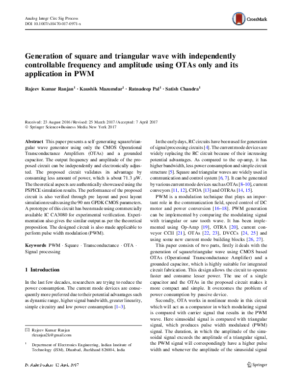 (PDF) Generation of square and triangular wave with independently ...