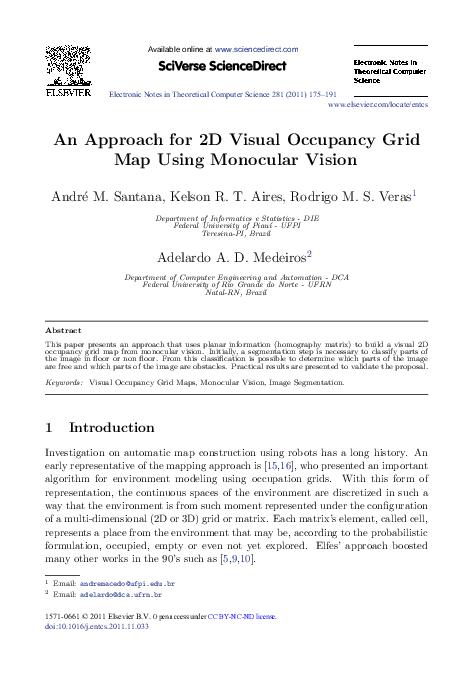 (PDF) An Approach for 2D Visual Occupancy Grid Map Using Monocular Vision