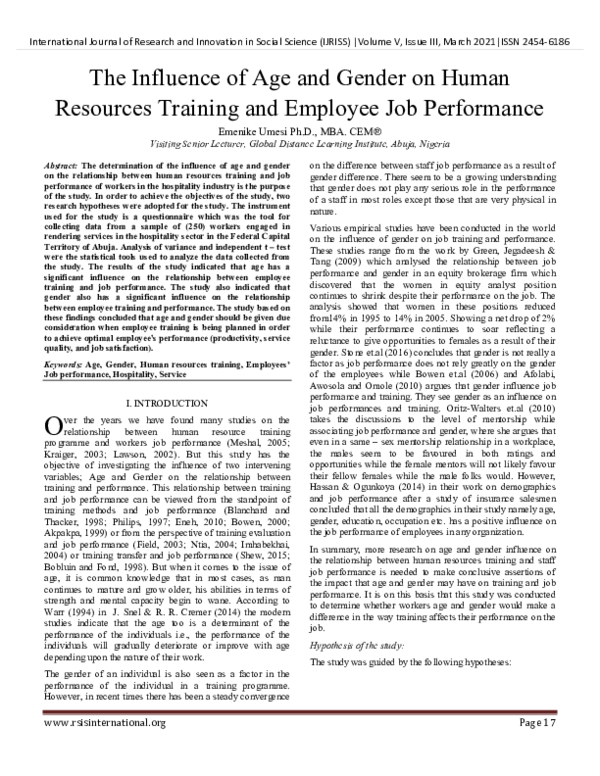 (PDF) The Influence of Age and Gender on Human Resources Training and ...