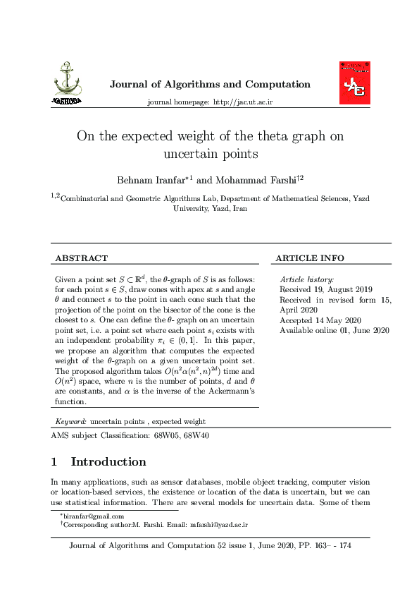 (PDF) On the expected weight of the theta graph on uncertain points