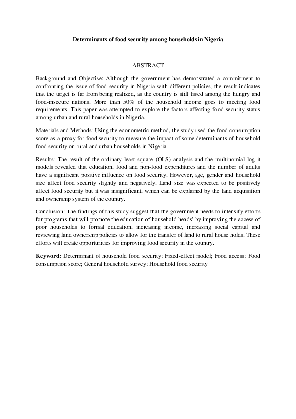 (PDF) Determinants of Food Security Among Households in Nigeria