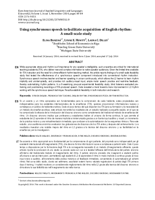 (PDF) Using synchronous speech to facilitate acquisition of English rhythm