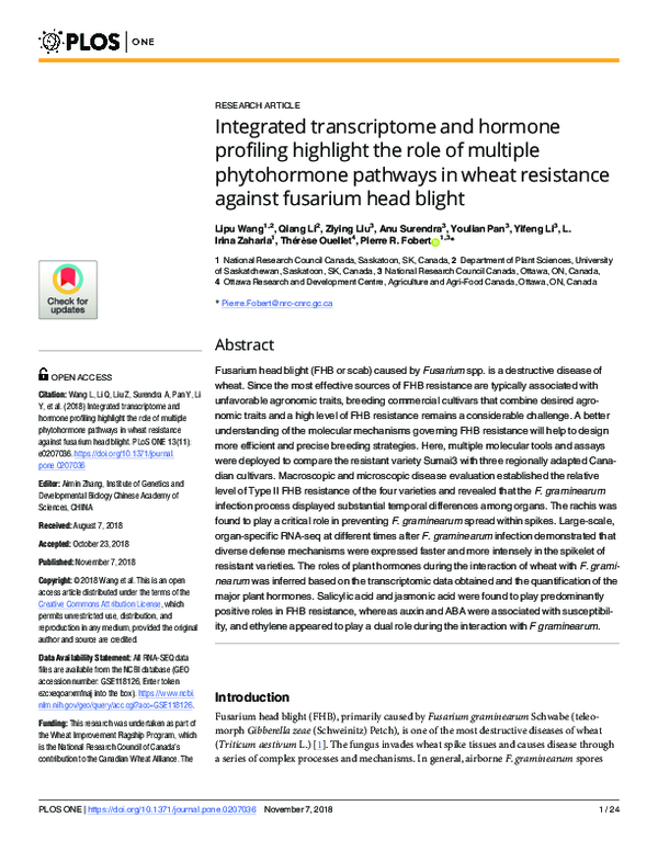 (PDF) Integrated transcriptome and hormone profiling highlight the role ...