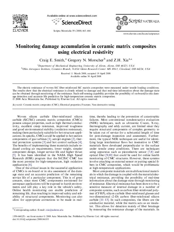 (PDF) Monitoring damage accumulation in ceramic matrix composites using ...
