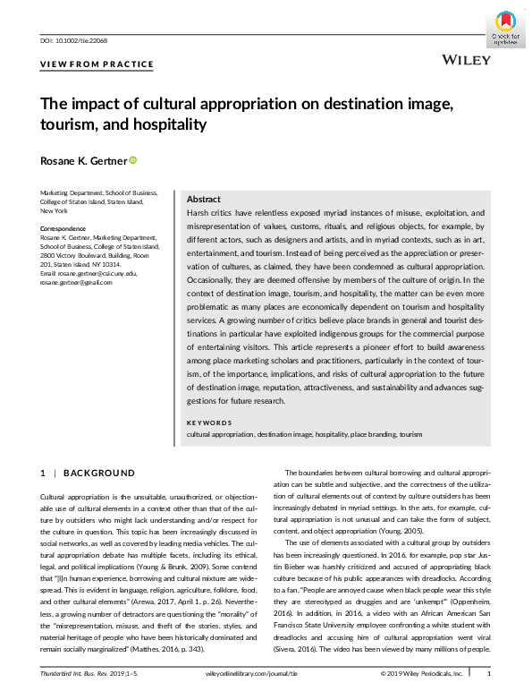 (PDF) The impact of cultural appropriation on destination image ...