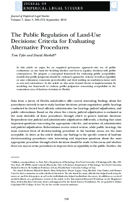 (PDF) The Public Regulation of Land-Use Decisions: Criteria for ...