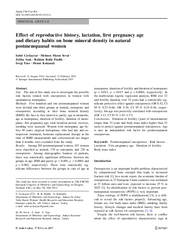 (PDF) Effect of reproductive history, lactation, first pregnancy age ...