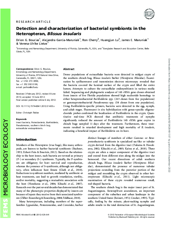 (PDF) Detection and characterization of bacterial symbionts in the ...