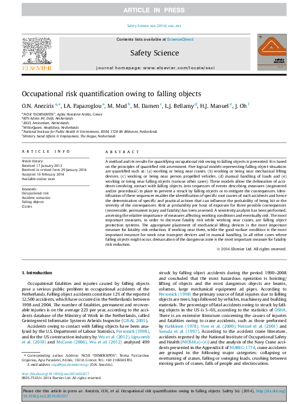 (PDF) Occupational risk quantification owing to falling objects