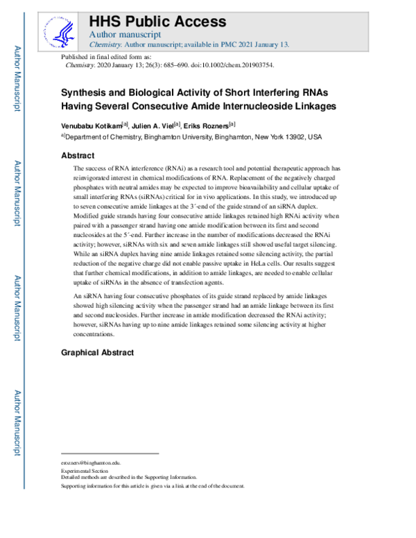(PDF) Synthesis and Biological Activity of Short Interfering RNAs ...