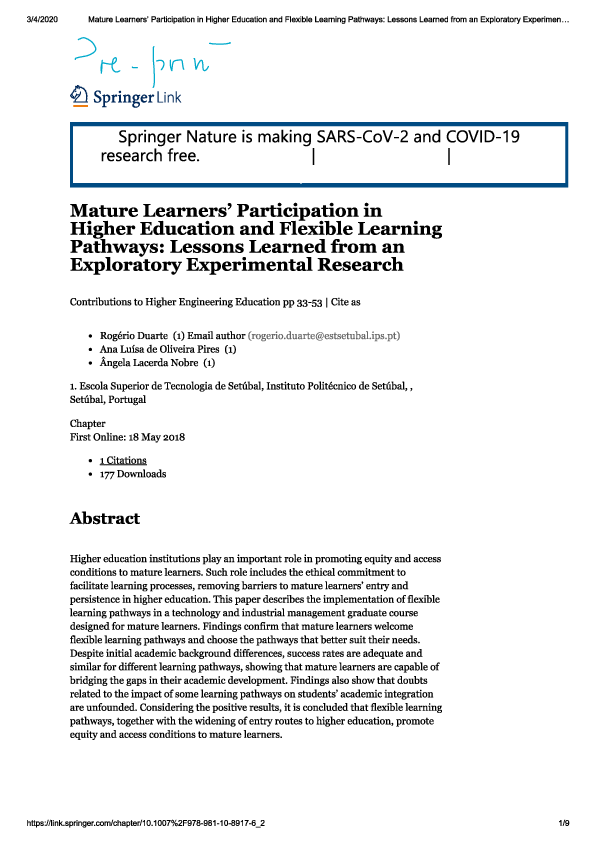 Mature Learners’ Participation in Higher Education and Flexible Learning Pathways: Lessons Learned from an Exploratory Experimental Research