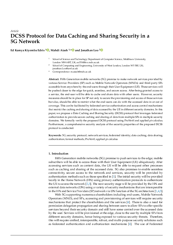 (PDF) DCSS Protocol for Data Caching and Sharing Security in a 5G Network