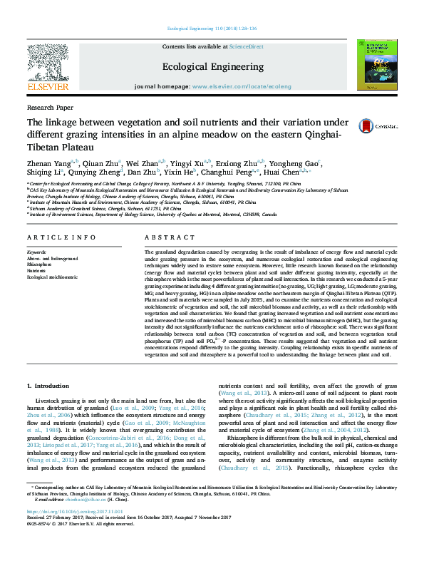 (PDF) The linkage between vegetation and soil nutrients and their ...