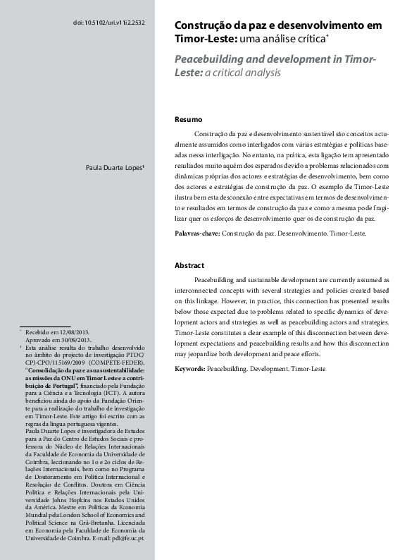 (PDF) Construção da paz e desenvolvimento em Timor-Leste: uma análise ...