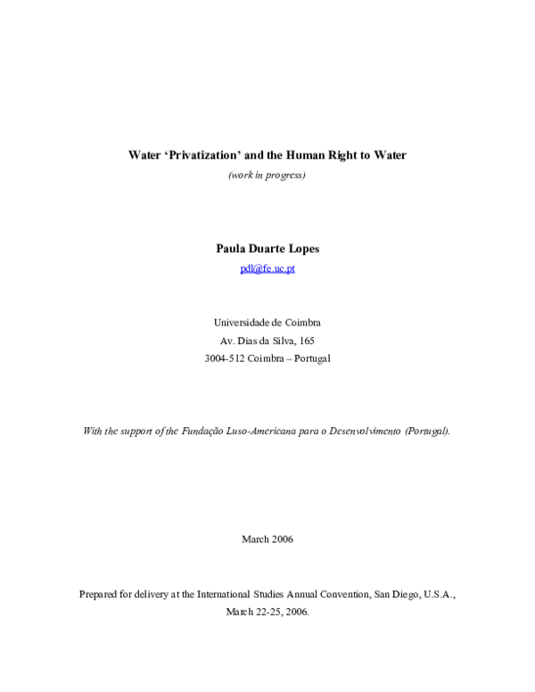 (PDF) Water ‘Privatization ’ and the Human Right to Water (work in ...