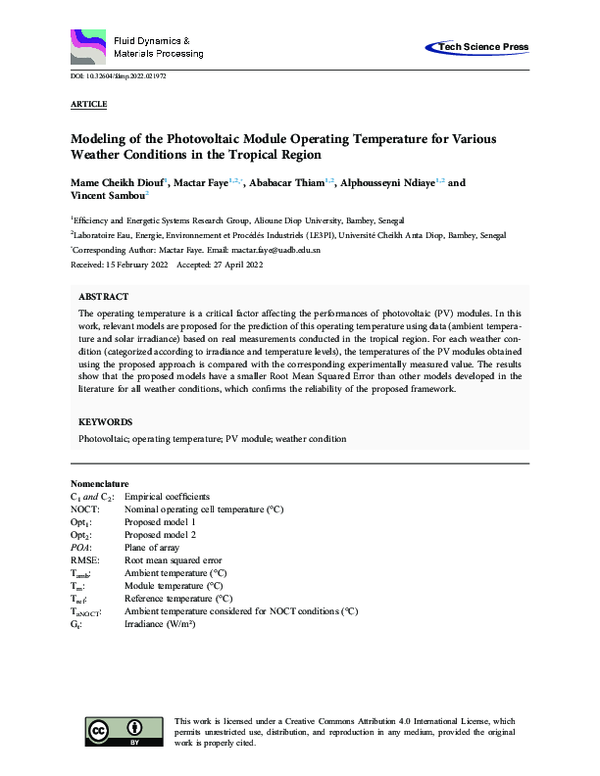 (PDF) Modeling of the Photovoltaic Module Operating Temperature for ...