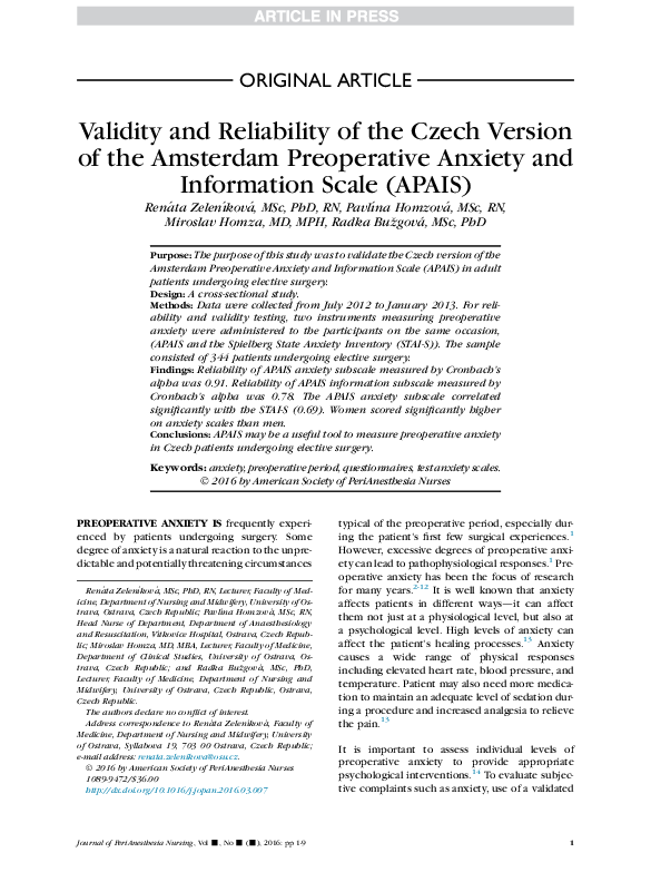 (PDF) Validity and Reliability of the Czech Version of the Amsterdam ...