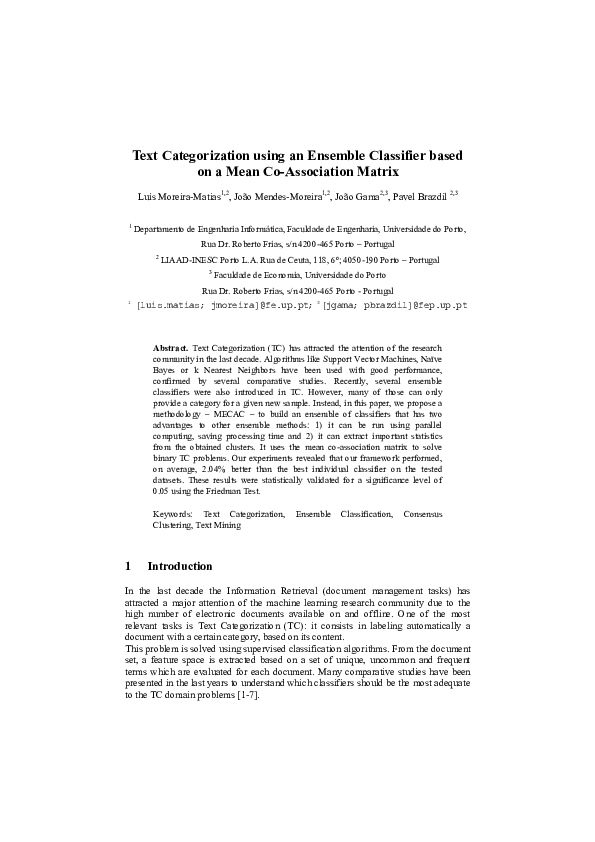 (PDF) Text Categorization Using an Ensemble Classifier Based on a Mean ...