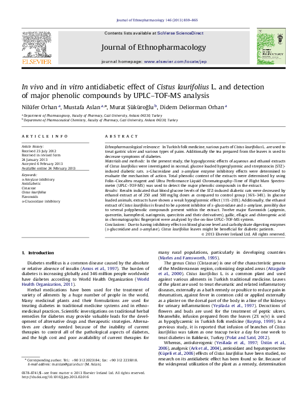 (PDF) In vivo and in vitro antidiabetic effect of Cistus laurifolius L ...