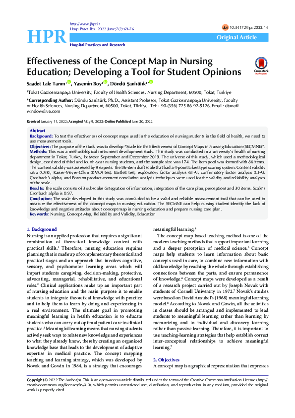 (PDF) Effectiveness of the Concept Map in Nursing Education; Developing ...