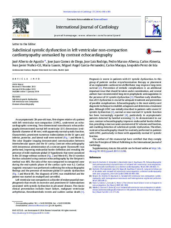 (PDF) Subclinical systolic dysfunction in left ventricular non ...