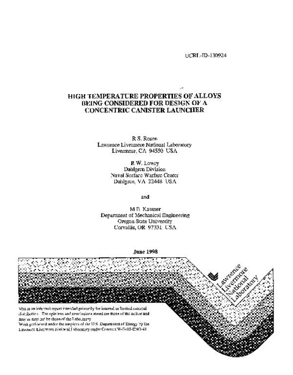 (PDF) High temperature properties of alloys being considered for design ...
