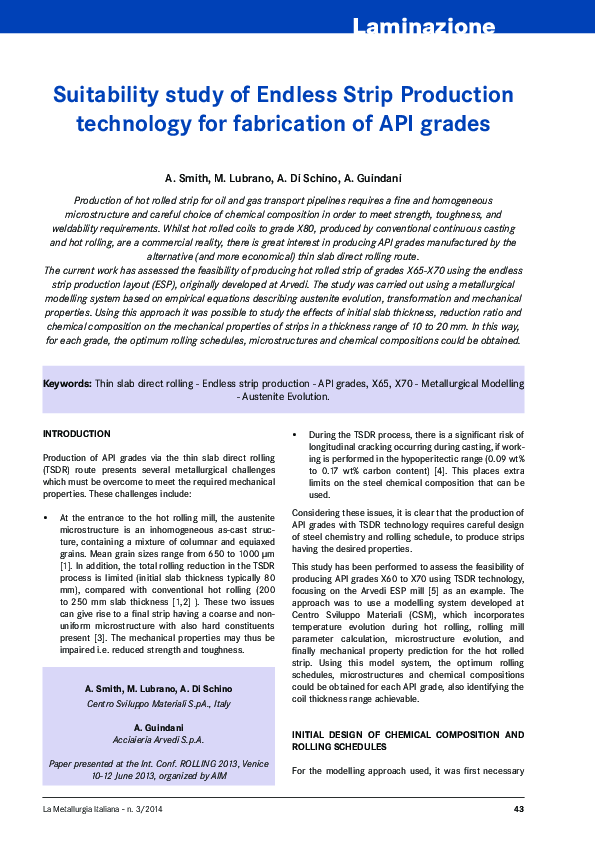 (PDF) Suitability study of Endless Strip Production technology for ...