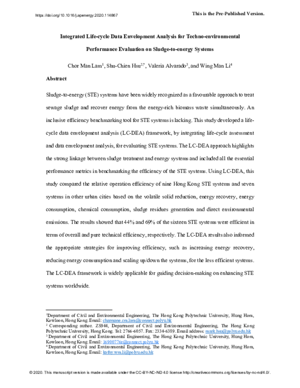 (PDF) Integrated life-cycle data envelopment analysis for techno ...