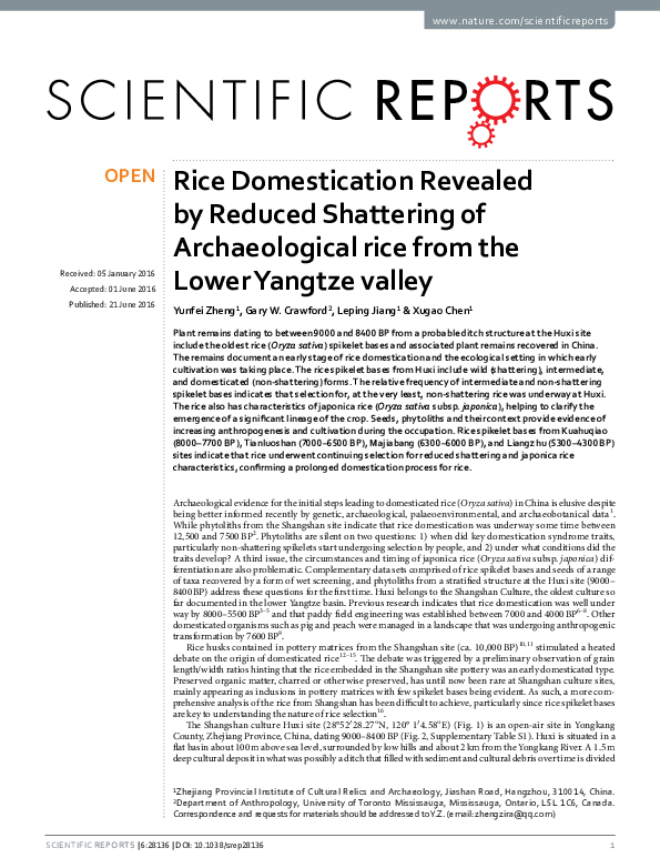(PDF) Rice Domestication Revealed by Reduced Shattering of ...