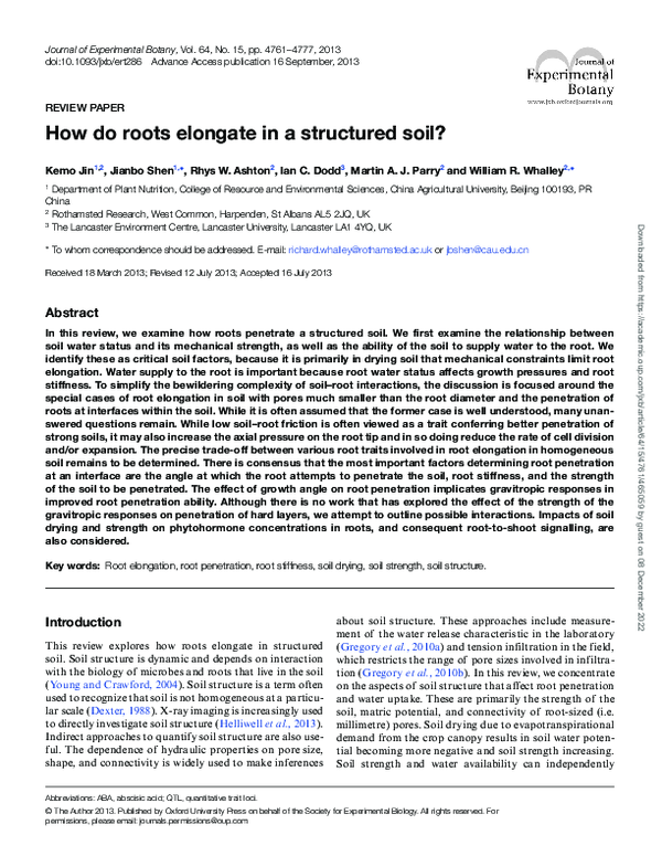 (PDF) Review papeR How do roots elongate in a structured soil?