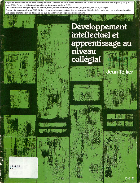 (PDF) Développement intellectuel et apprentissage au niveau collégial