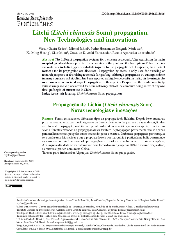 (PDF) Litchi (Litchi chinensis Sonn) propagation. New Technologies and