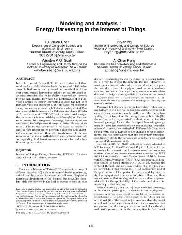 (PDF) Modeling and Analysis: Energy Harvesting in the Internet of Things