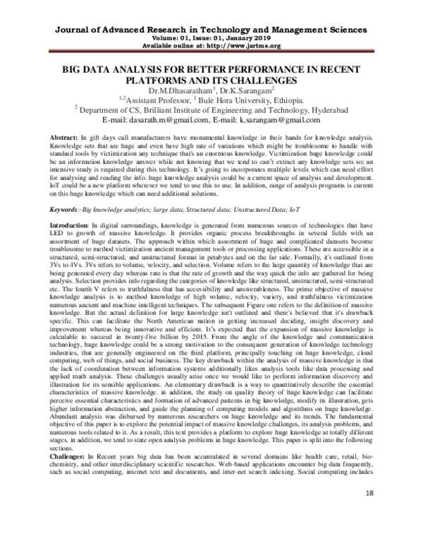 (PDF) Big Data Analysis for Better Performance in Recent Platforms and ...