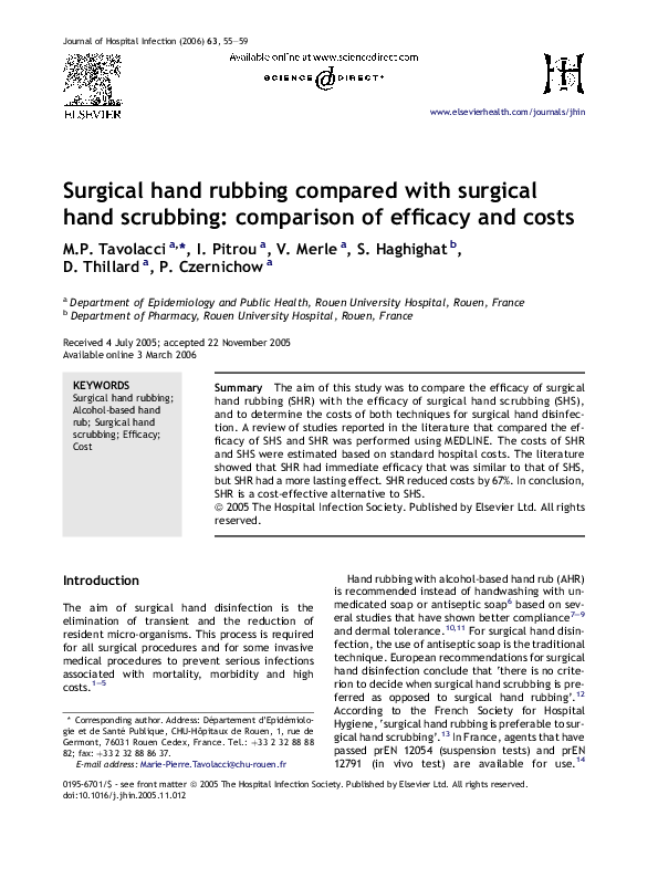 (PDF) Surgical hand rubbing compared with surgical hand scrubbing
