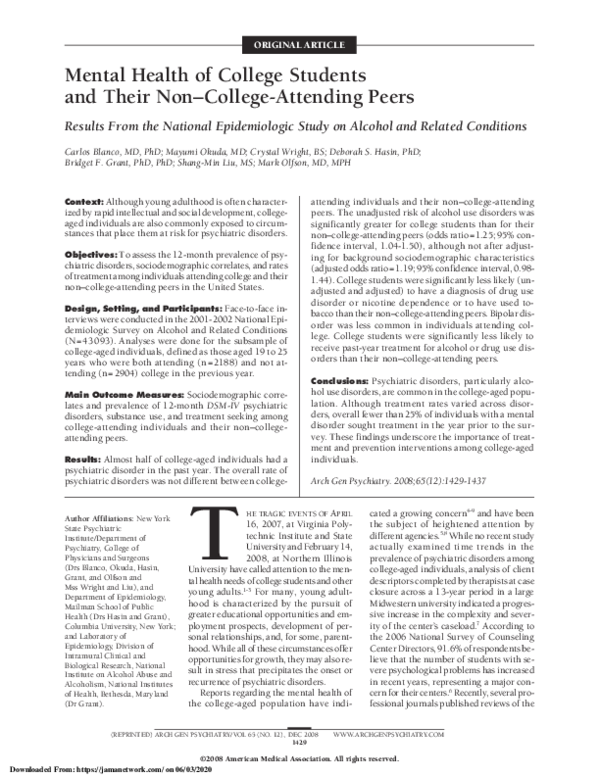 (PDF) Mental Health of College Students and Their Non–College-Attending ...