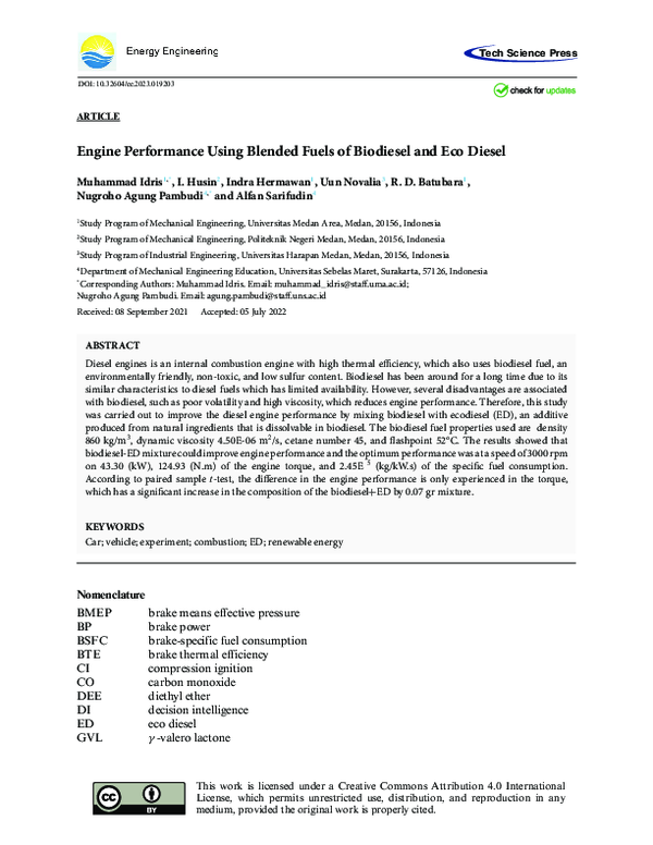 (PDF) Engine Performance Using Blended Fuels of Biodiesel and Eco Diesel
