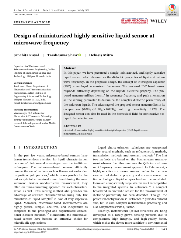 (PDF) Design of miniaturized highly sensitive liquid sensor at ...