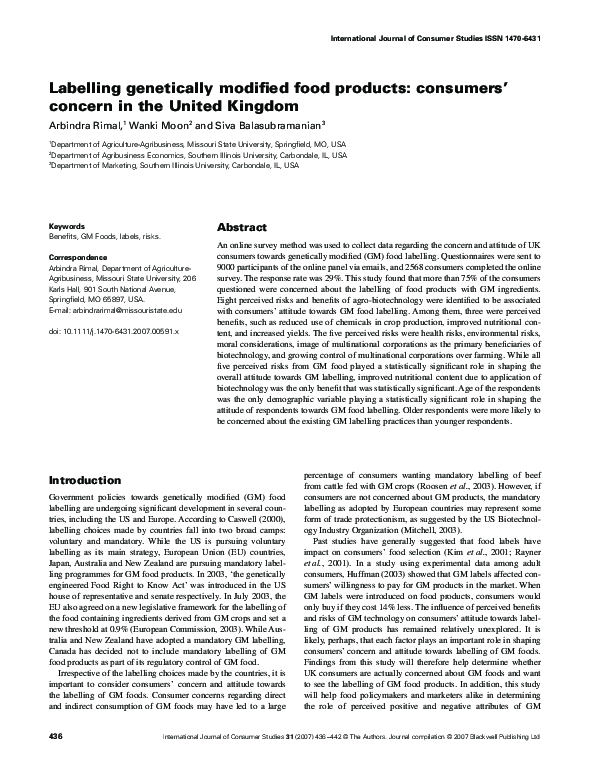 (PDF) Labelling genetically modified food products: consumers? concern ...